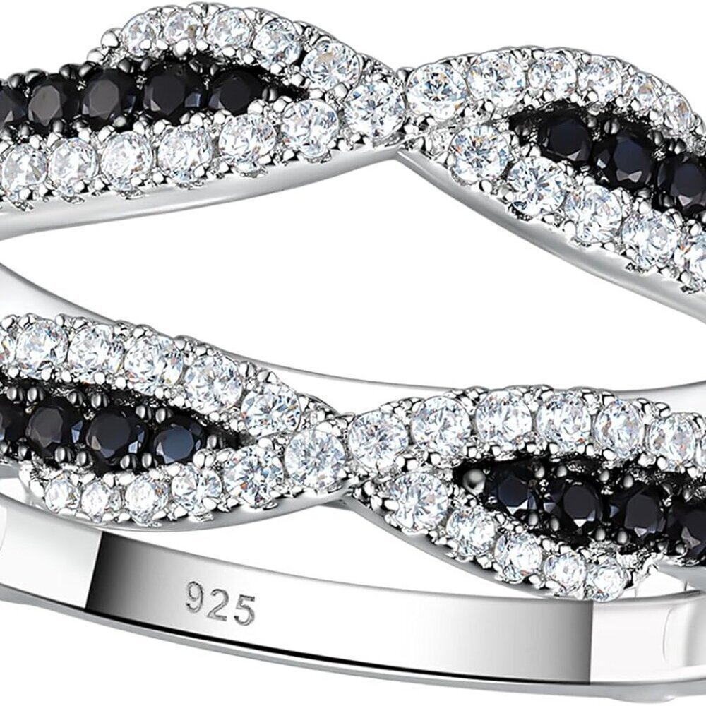 Sterling Silver Ring Enhancer for Engagement Bands Black White CZ Adjustable